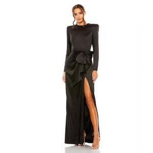 Mac Duggal Satin Black Gown w/ Slit